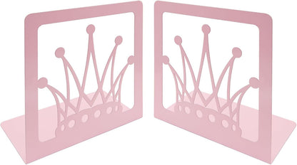 Pink Crown Bookends Metal Book Ends Decorative Bookends for Shelves,Princess Style Book Holder Journal Book Organizer CD Holder Office Bookends for Back to School Student Birthday Kids Girl Mom Gift