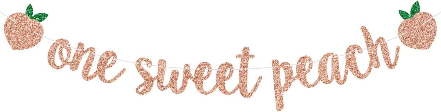 One Sweet Peach Banner, Rose Gold Glitter Peach Themed for 1st Birthday, Baby Shower, Fruit Theme Party Decorations