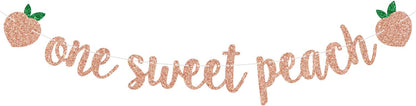 One Sweet Peach Banner, Rose Gold Glitter Peach Themed for 1st Birthday, Baby Shower, Fruit Theme Party Decorations