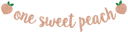One Sweet Peach Banner, Rose Gold Glitter Peach Themed for 1st Birthday, Baby Shower, Fruit Theme Party Decorations