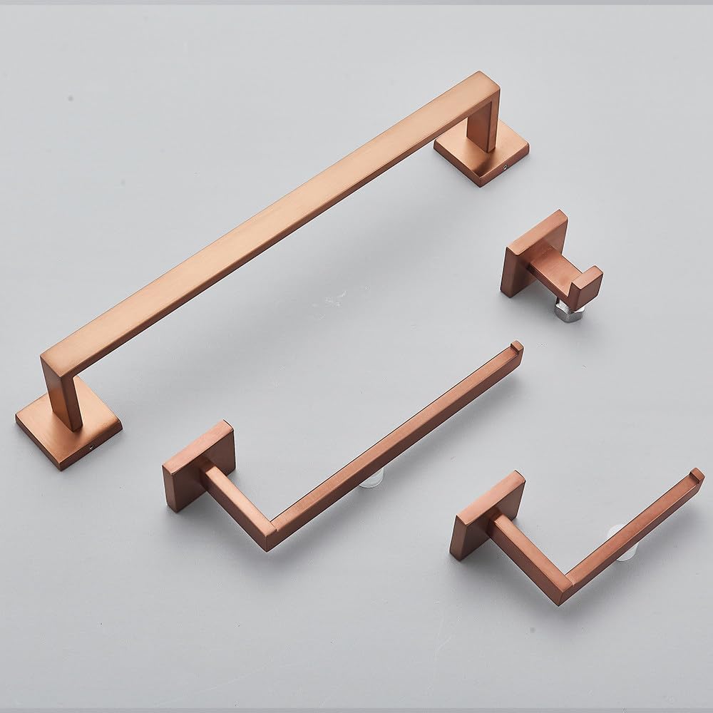 Towel Bars Bathroom Accessories Set Brushed Gold Toilet Wall Towel Bar Railpaper Holder and Hook Stainless Steel Bath Rack Hardware(Rose Gold 4pcs)