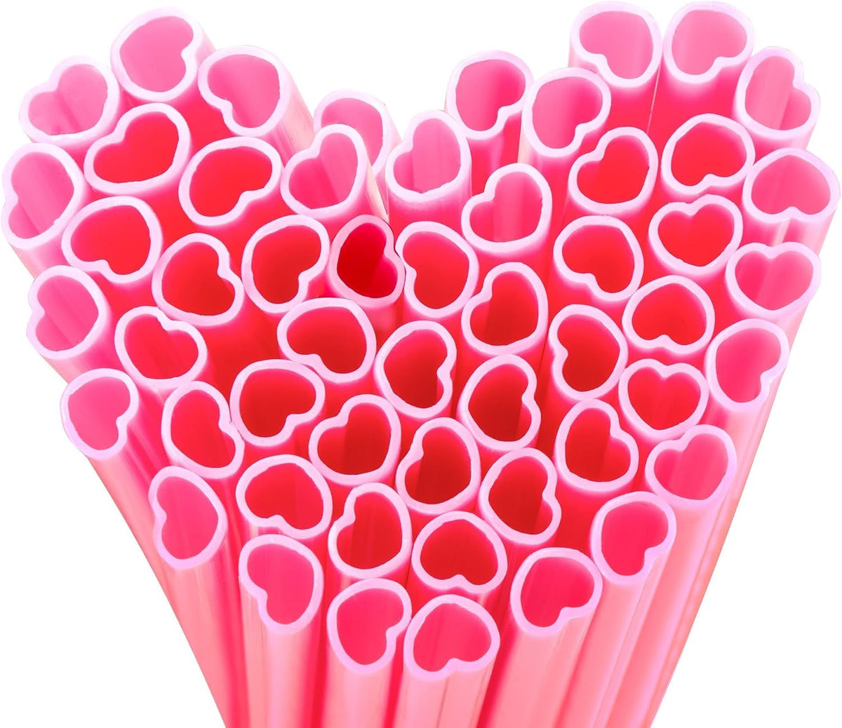 50pcs Heart Shaped Pink Straws 8mm Individually Wrapped Disposable Straws