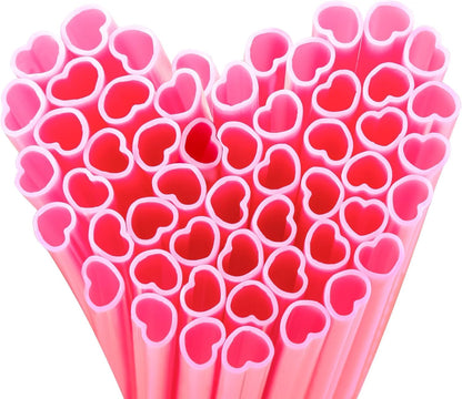 50pcs Heart Shaped Pink Straws 8mm Individually Wrapped Disposable Straws