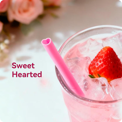 50pcs Heart Shaped Pink Straws 8mm Individually Wrapped Disposable Straws