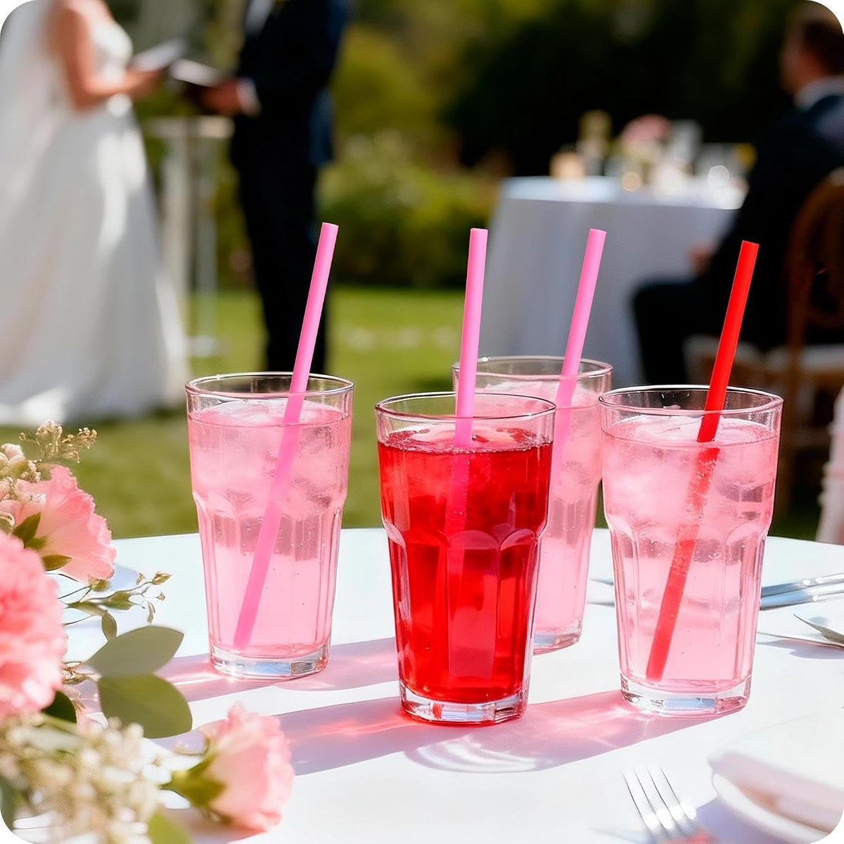 50pcs Heart Shaped Pink Straws 8mm Individually Wrapped Disposable Straws