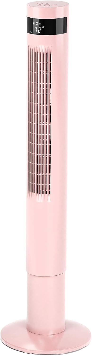 Electactic Tower Fan Portable Electric Oscillating Fan Quiet Remote Control Bladeless Floor Fan 3 Wind Speed Mode 12H Timer Bedroom Office, 43 inch, Pink