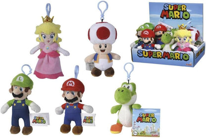 Simba - Super Mario Plush Keyring, Various Models: Mario, Luigi, Toad, Yoshi or Peach, 12.5 cm, You Will Receive a Random Shape Model (109231008)