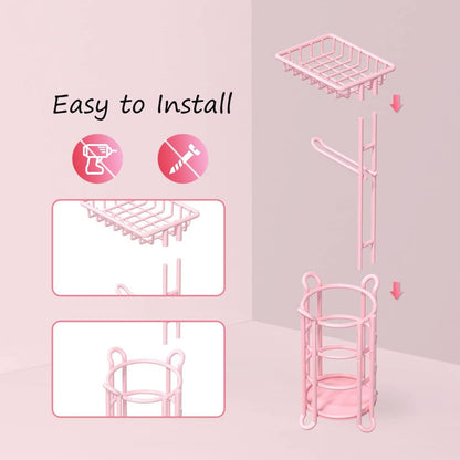 Pink Toilet Paper Holder Free Standing and Pink Shower Caddy