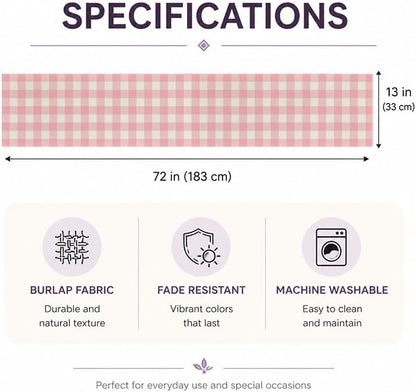 Easter Pink and White Buffalo Check Plaid Table Runner Gingham Pink Farm Birthday Party Decorations Home Kichen Dining Room Decor 13x72 Inch