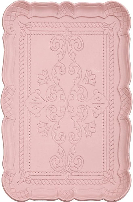 WAYUTO Serving Tray Decorative Vintage Platter Rectangular Rustic Wooden Breakfast Plates for Eating Storing Bedroom Kitchen Living Room Fruit Dessert Lap Couch Pink