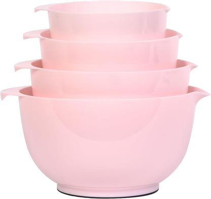 BoxedHome Nesting Plastic Mixing Bowl Set, 4 Piece Mixing Bowl Set with Pour Spouts, Size 1.7, 2.5, 3.5 and 4.5qt, for Prepping, Mixing, Baking, Cooking(2023 New Version, Pink)