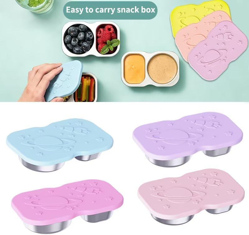 Leakproof 2-Compartment Stainless Steel Snack Box with Food-Grade Silicone Lid, Divided for Sauces & Meal Prep