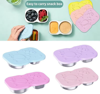Leakproof 2-Compartment Stainless Steel Snack Box with Food-Grade Silicone Lid, Divided for Sauces & Meal Prep