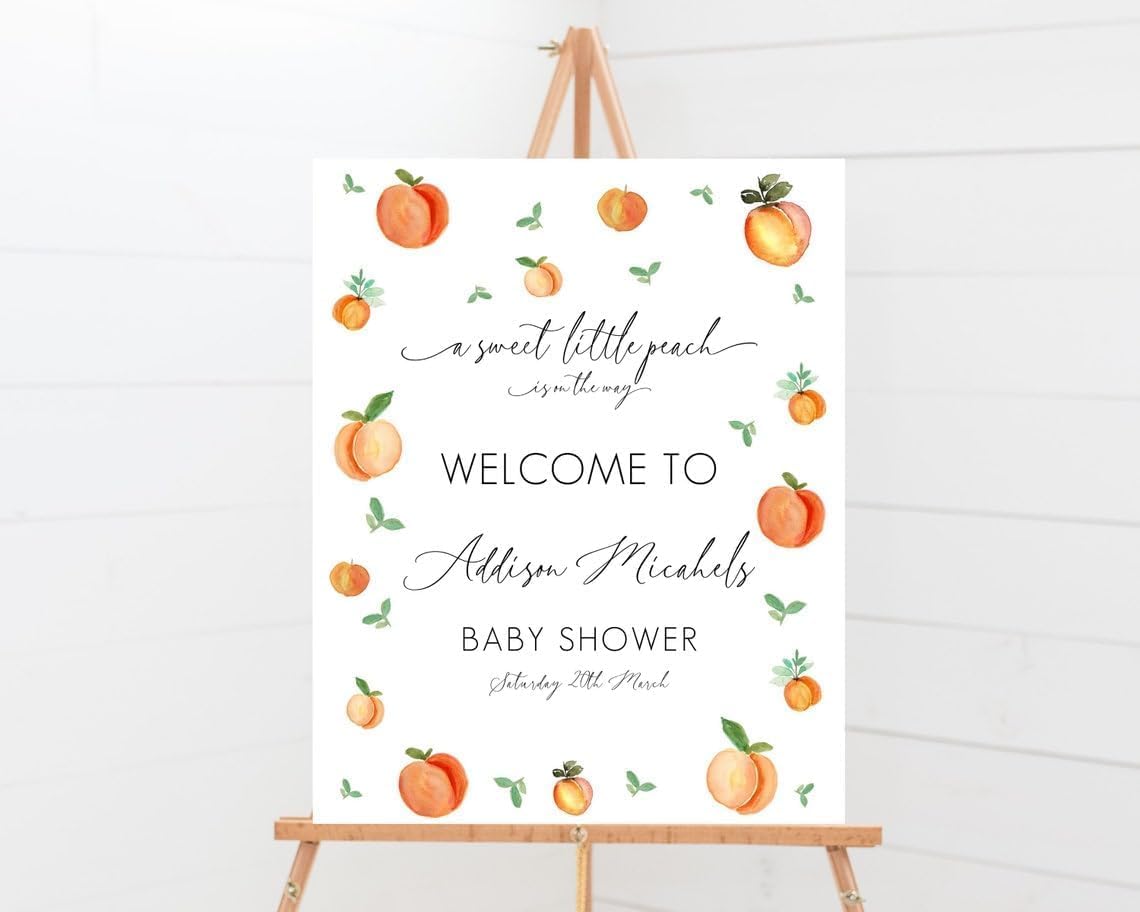 Personalized A Sweet Little Peach Is On The Way Baby Shower Welcome Sign Poster, Custom Peach Theme Party Decor, Baby Shower Board Sign, Peach Girl Baby Shower Decoration