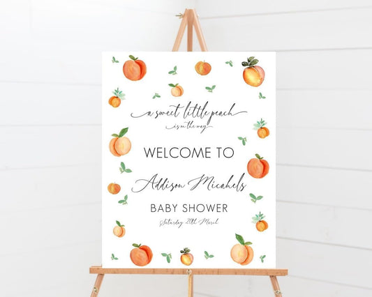 Personalized A Sweet Little Peach Is On The Way Baby Shower Welcome Sign Poster, Custom Peach Theme Party Decor, Baby Shower Board Sign, Peach Girl Baby Shower Decoration