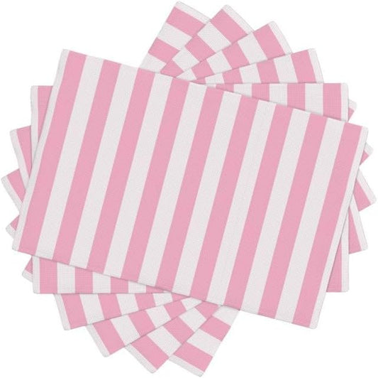 Stripe Placemat Set, Vertical Pink White Stripes Pattern Home Decor Linen Table Mats for Dining Room Kitchens Party Cafe Festive Banquet Wedding Decor, 18" L x 12" W【6 PCS】