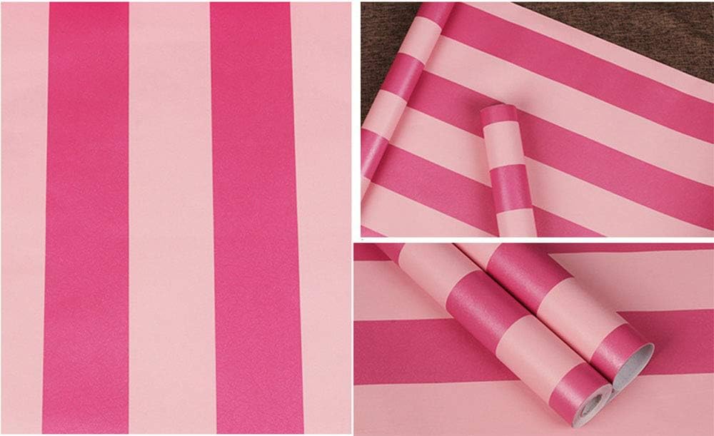 PoetryHome Self Adhesive Vinyl Red Pink Stripe Peel and Stick Wallpaper for Walls Kids Girls Nursery Bedroom 17.7x117 Inches