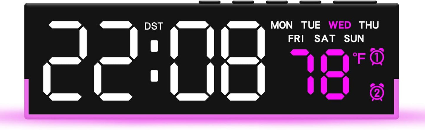 Digital Alarm Clocks for Bedrooms with Light, 7 Inch Small Digital Clock, Bedside Digital Clock with LED Display, Loud Alarm Clock for Heavy Sleepers Adults, Teens, Kids - Ideal Gift