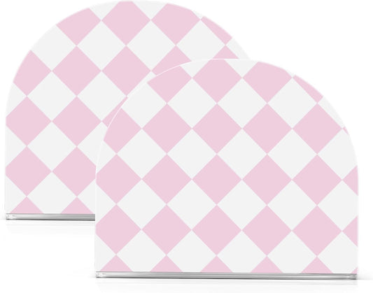 Light Pink and White Checkered Napkin Holder for Table Acrylic Cocktail Napkin Holders Decorative Tissue Paper Holder Vertical Napkin Dispenser for Home Kitchen Dining Decor, 2 PC