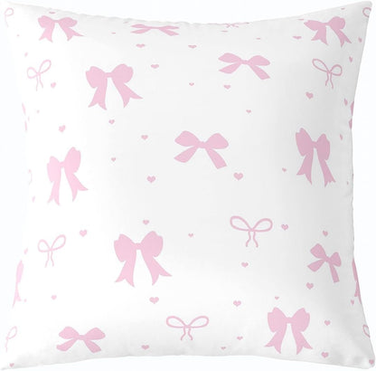 Feelyou Light Pink Bow Throw Pillow Covers 1 Pcs Cute Princess Bowknot Cushion Case Kawaii Love Heart Pattern Decor Pillowcase Indoor Outdoor Super Soft 22 x 22-Inch