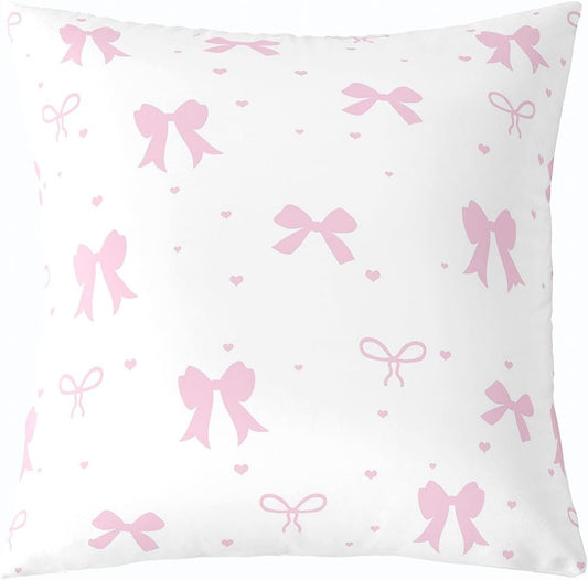 Feelyou Light Pink Bow Throw Pillow Covers 1 Pcs Cute Princess Bowknot Cushion Case Kawaii Love Heart Pattern Decor Pillowcase Indoor Outdoor Super Soft 22 x 22-Inch