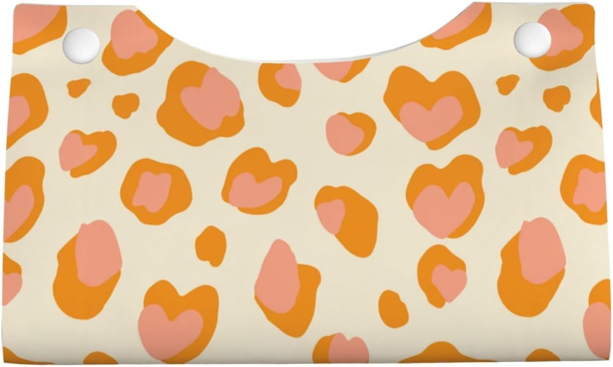 Peach Orange Spots Pink Leopard Pattern Tissue Box Cover Rectangle Pu Leather Tissue Box Holder for Car Bathroom Bedroom Desk Tabletop Decor