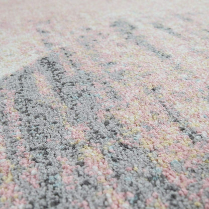 Area Rug Abstract Geometric Pattern Fashionably Faded in Multicolor Pink Cream Gray Blue, Size:2' x 3'3"