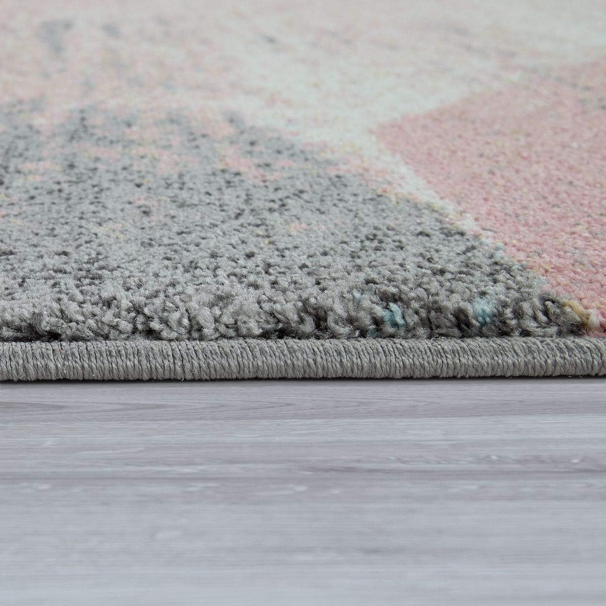 Area Rug Abstract Geometric Pattern Fashionably Faded in Multicolor Pink Cream Gray Blue, Size:2' x 3'3"