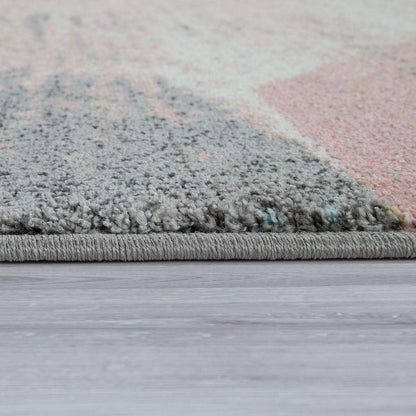 Area Rug Abstract Geometric Pattern Fashionably Faded in Multicolor Pink Cream Gray Blue, Size:2' x 3'3"