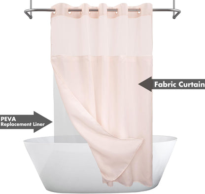 No Hook Shower Curtain with Snap-in Liner Set, Pink, 71x74