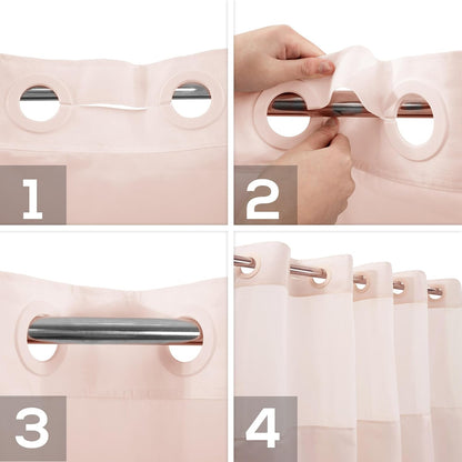 No Hook Shower Curtain with Snap-in Liner Set, Pink, 71x74