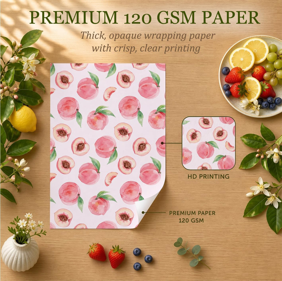 Pink Peach Wrapping Paper, 19.6 x 27.5 in, 2 Sheets