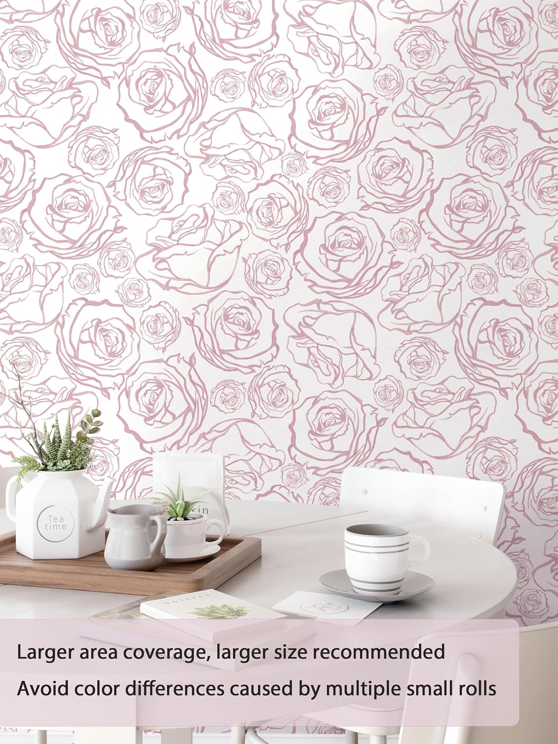118'' × 17.3'' Pink Floral Wallpaper Peel and Stick Pink and White Rose Contact Paper Removable Wall Paper Boho Wallpaper for Bedroom