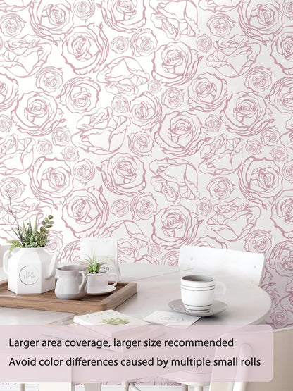 118'' × 17.3'' Pink Floral Wallpaper Peel and Stick Pink and White Rose Contact Paper Removable Wall Paper Boho Wallpaper for Bedroom