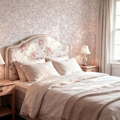 118'' × 17.3'' Pink Floral Wallpaper Peel and Stick Pink and White Rose Contact Paper Removable Wall Paper Boho Wallpaper for Bedroom