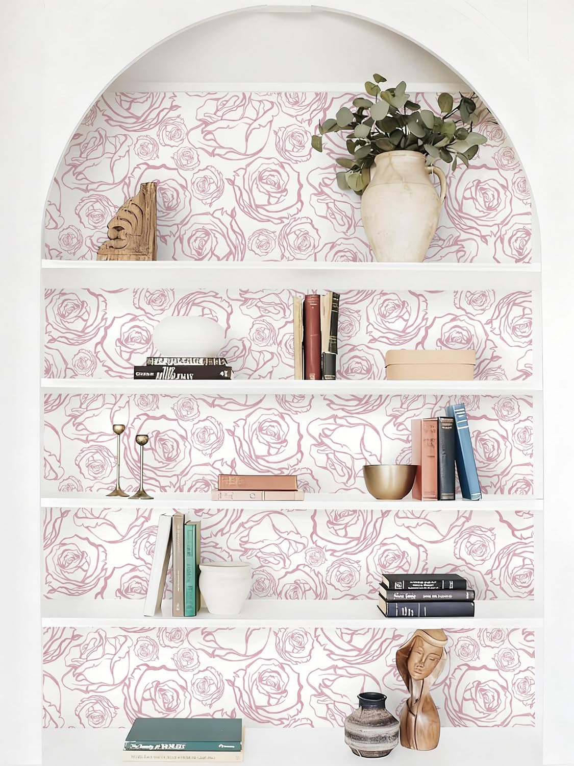 118'' × 17.3'' Pink Floral Wallpaper Peel and Stick Pink and White Rose Contact Paper Removable Wall Paper Boho Wallpaper for Bedroom