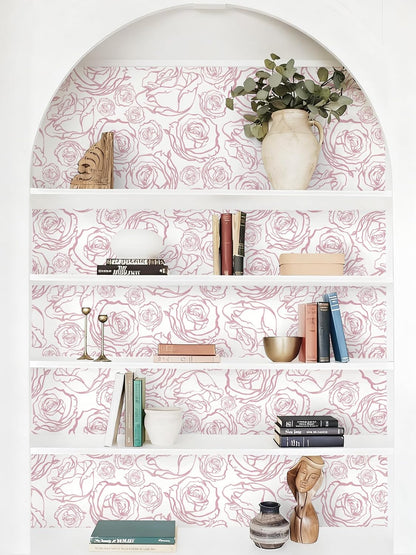 118'' × 17.3'' Pink Floral Wallpaper Peel and Stick Pink and White Rose Contact Paper Removable Wall Paper Boho Wallpaper for Bedroom