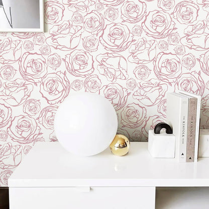 118'' × 17.3'' Pink Floral Wallpaper Peel and Stick Pink and White Rose Contact Paper Removable Wall Paper Boho Wallpaper for Bedroom