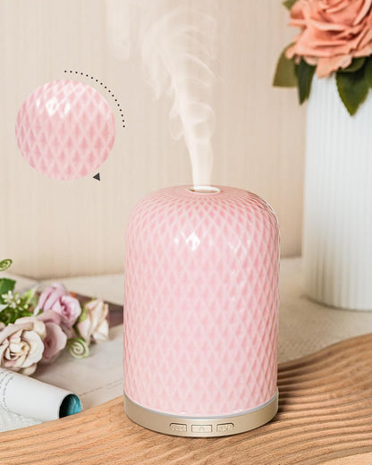 Essential Oil Diffuser - 2.4 MHz Ultrasonic Ceramic Diffuser with Pulse/Continuous Mist & 3 Night Light Modes, Waterless Auto-Off, Silent Aromatherapy Diffuser for Home, Office, Gifting & Home Decor