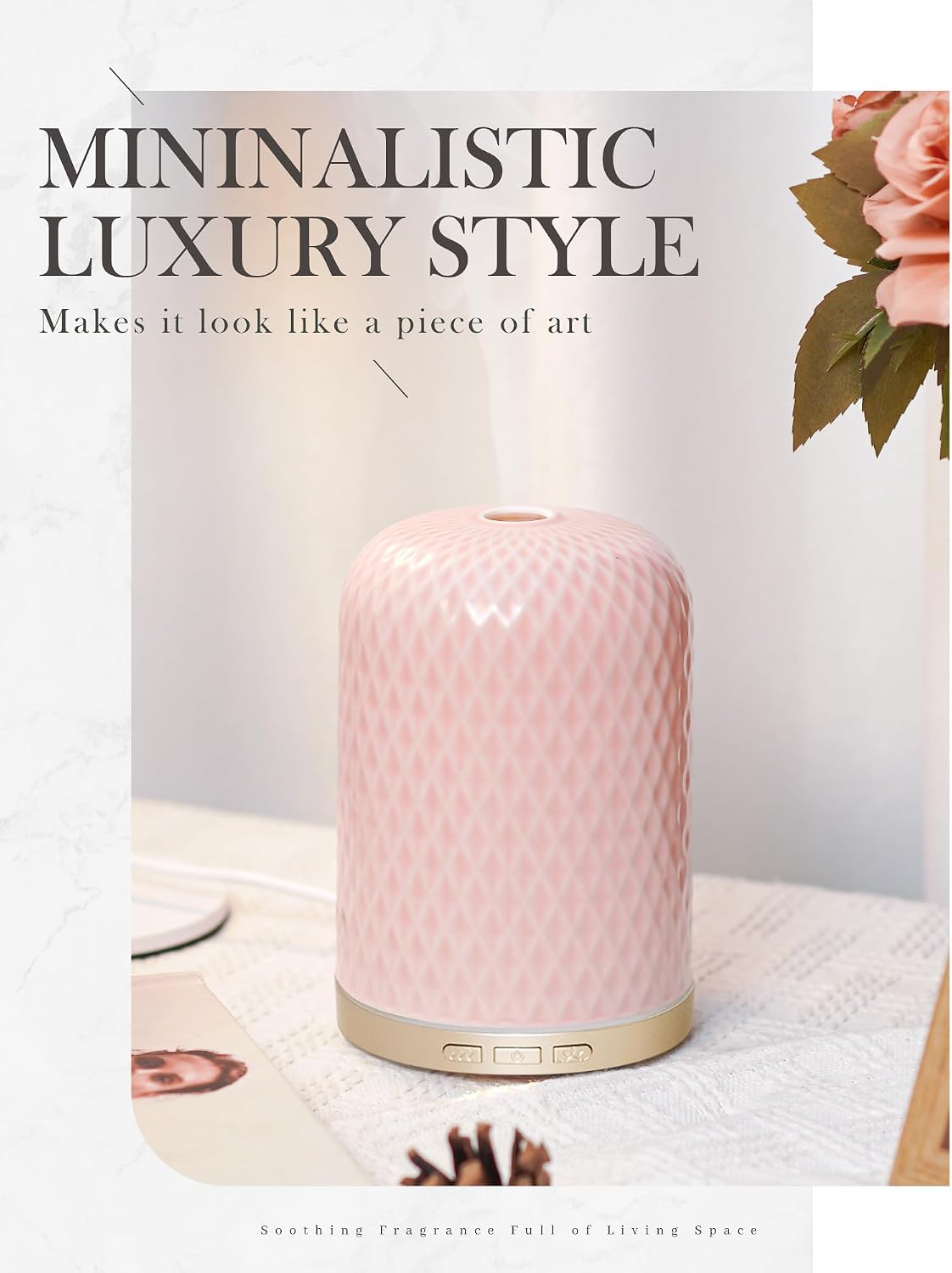 Essential Oil Diffuser - 2.4 MHz Ultrasonic Ceramic Diffuser with Pulse/Continuous Mist & 3 Night Light Modes, Waterless Auto-Off, Silent Aromatherapy Diffuser for Home, Office, Gifting & Home Decor
