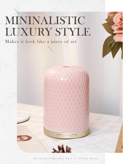 Essential Oil Diffuser - 2.4 MHz Ultrasonic Ceramic Diffuser with Pulse/Continuous Mist & 3 Night Light Modes, Waterless Auto-Off, Silent Aromatherapy Diffuser for Home, Office, Gifting & Home Decor