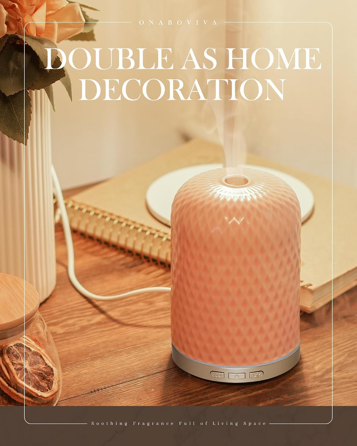 Essential Oil Diffuser - 2.4 MHz Ultrasonic Ceramic Diffuser with Pulse/Continuous Mist & 3 Night Light Modes, Waterless Auto-Off, Silent Aromatherapy Diffuser for Home, Office, Gifting & Home Decor