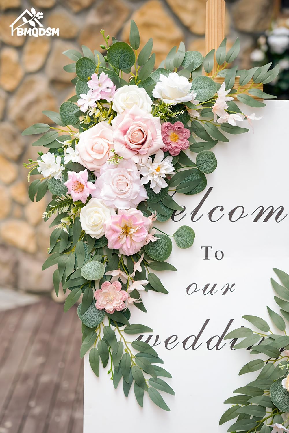 Wedding Welcome Signs Floral(Pack of 2)，Wedding Arch Flowers for Wedding Decorations and Reception Backdrop Decoration (New Pink)