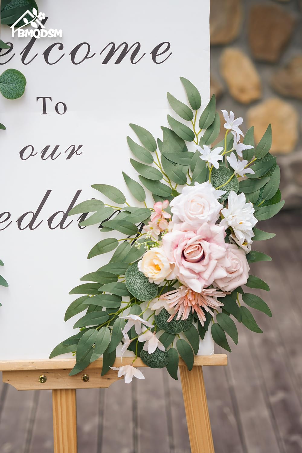 Wedding Welcome Signs Floral(Pack of 2)，Wedding Arch Flowers for Wedding Decorations and Reception Backdrop Decoration (New Pink)