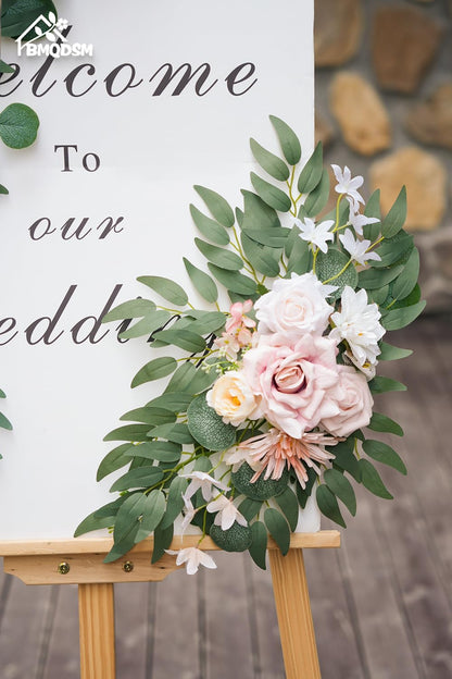 Wedding Welcome Signs Floral(Pack of 2)，Wedding Arch Flowers for Wedding Decorations and Reception Backdrop Decoration (New Pink)