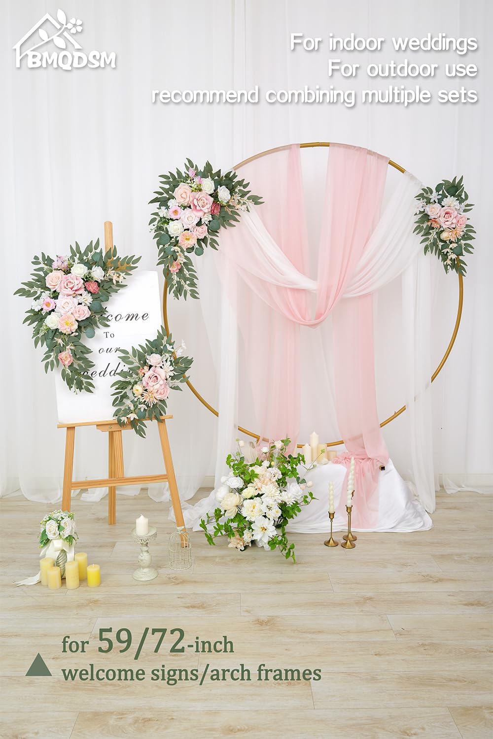Wedding Welcome Signs Floral(Pack of 2)，Wedding Arch Flowers for Wedding Decorations and Reception Backdrop Decoration (New Pink)