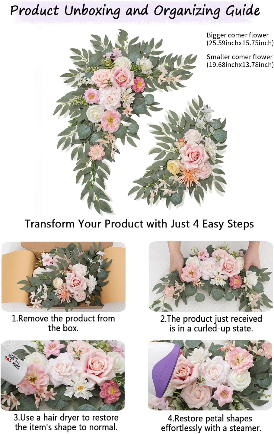 Wedding Welcome Signs Floral(Pack of 2)，Wedding Arch Flowers for Wedding Decorations and Reception Backdrop Decoration (New Pink)