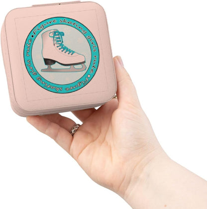 Figure Skating Girls Rule Light Blue Skate Jewelry Travel Case Pink