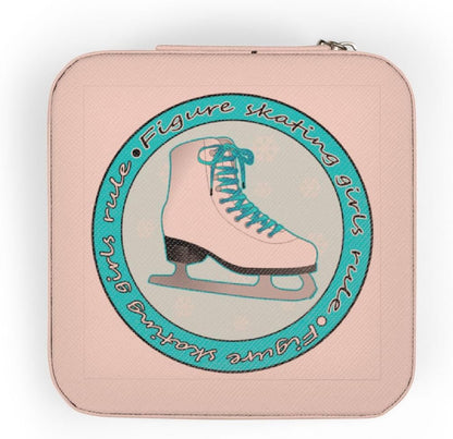 Figure Skating Girls Rule Light Blue Skate Jewelry Travel Case Pink