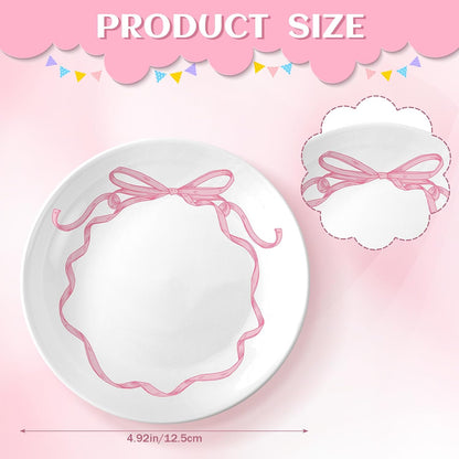 Pink Bow Jewelry Dish Tray Decorative Ring Dish Trinket Tray Key Bowl for Wedding Bridesmaid Gifts, Engagement and Bridal Shower Favors
